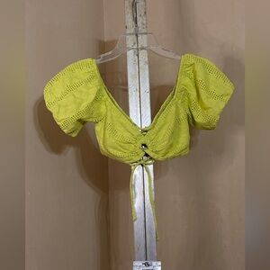 Wild Fable Lace-Up Eyelet Crop Top - Bright Green Sz XS